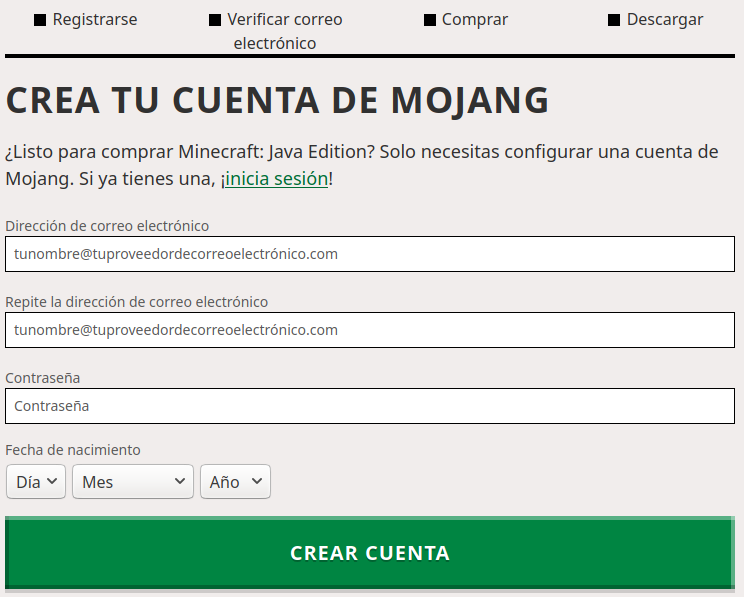 Registro de usuario Minecraft