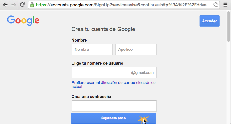 Crear una cuenta en Google Drive