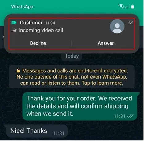 Recibir una videollamada por WhatsApp